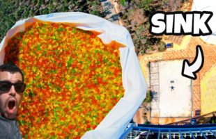 Catching 200,000 Gummy Bears from 45m Tower! Will It Clog?