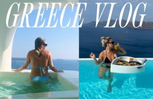 greece travel vlog: santorini + mykonos! villa tour, fav restaurants/beach clubs, outfits i wore