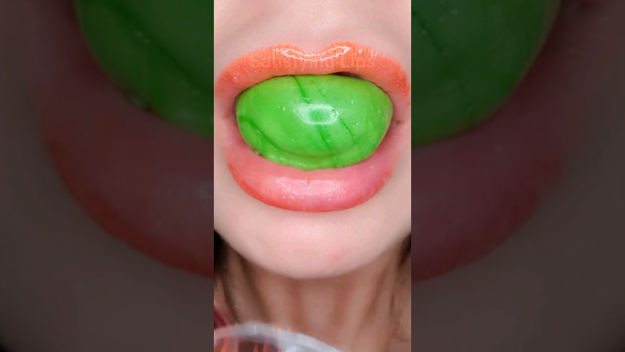 ASMR Satisfying Eating Bright Green Gummy Ball #asmr #Gummy #asmrsounds