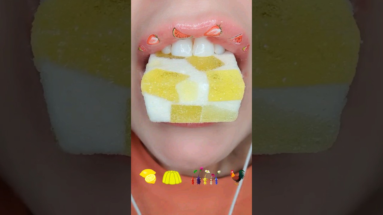 ASMR Satisfying Eating Colourful Emoji Foods 🍋🌷🐓 #asmr #emojichallenge #satisfyingvideo