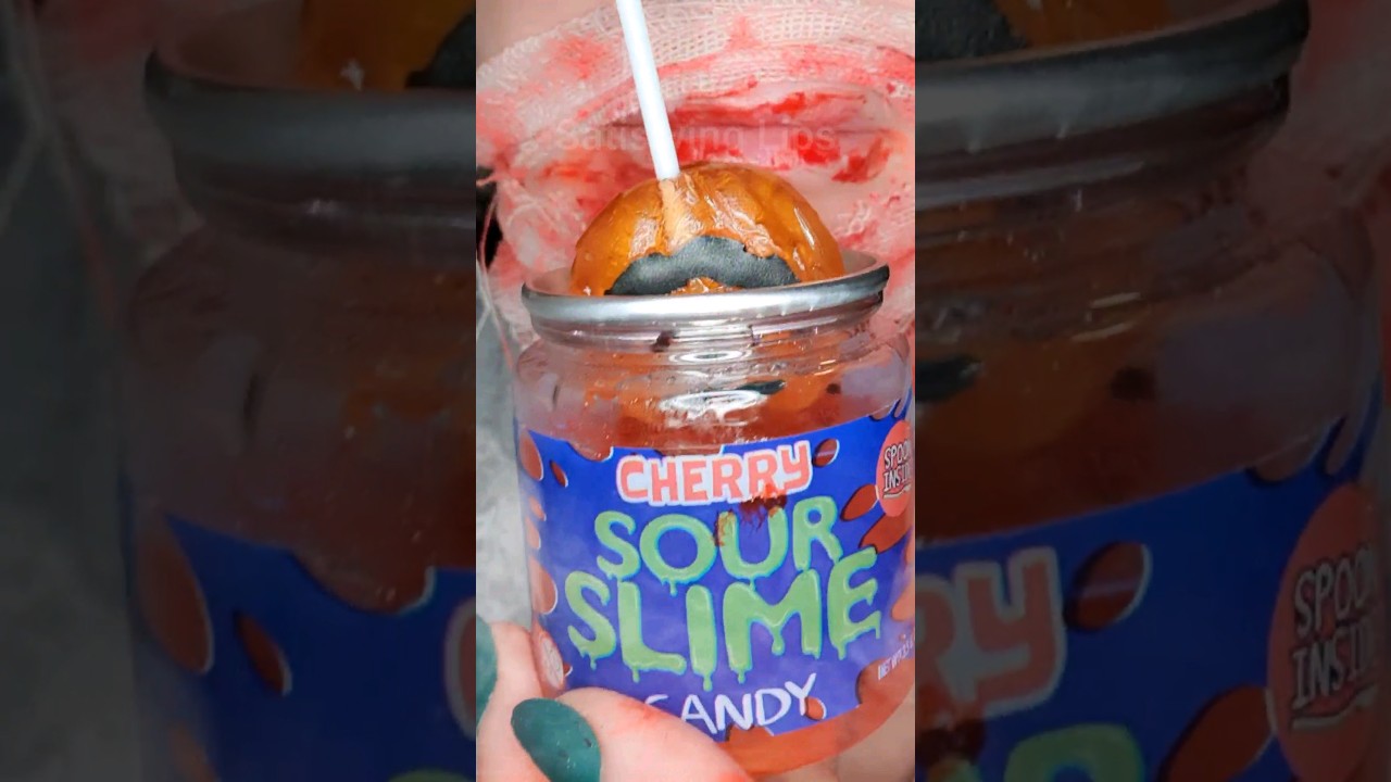 ASMR Satisfying Eating Sour Slime Pumpkin Lolly 🎃 #asmreating #halloween #halloweenwithshorts