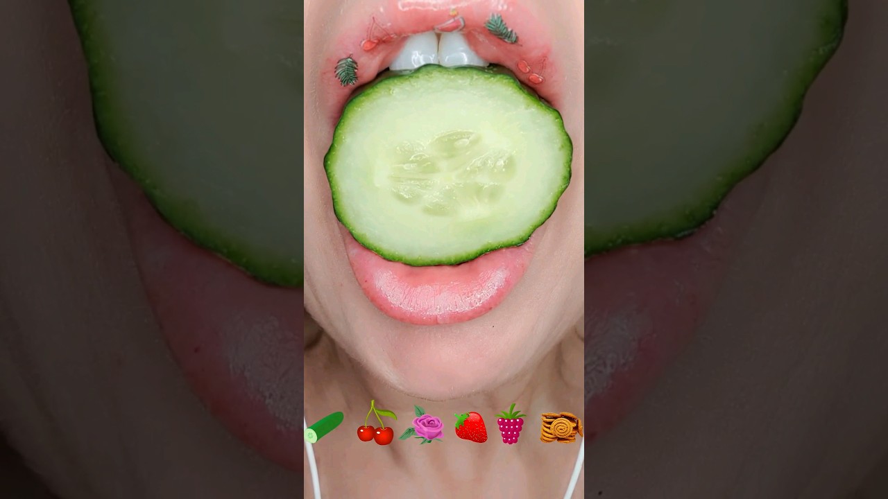 ASMR Satisfying Eating Tasty Emoji Foods 🥒🍒🍓 #emojichallenge #asmr #mukbang