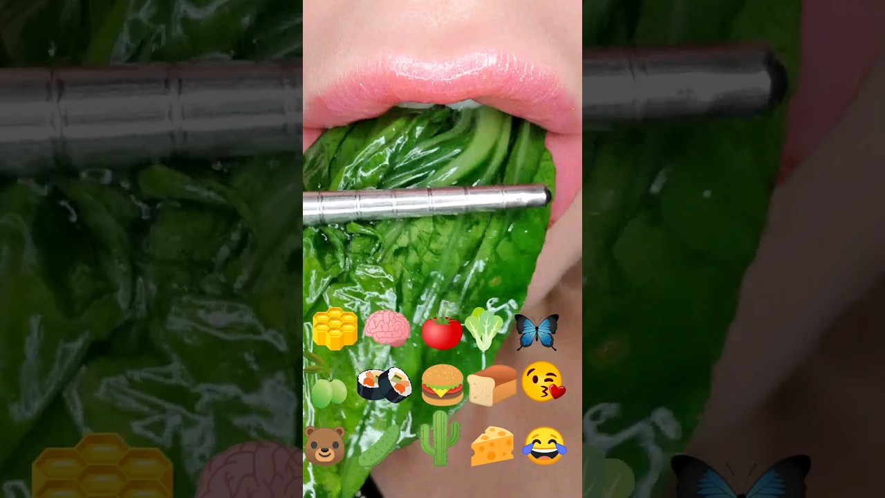 ASMR Satisfying Eating Emoji Foods 🍏💧🌿 #asmr #emojichallenge #mukbang
