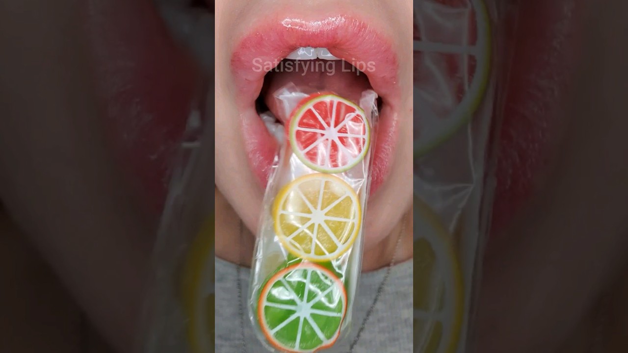 ASMR Satisfying Eating Fruit Lolly Pop 🍊🍋 #asmr #asmrfood #mukbang