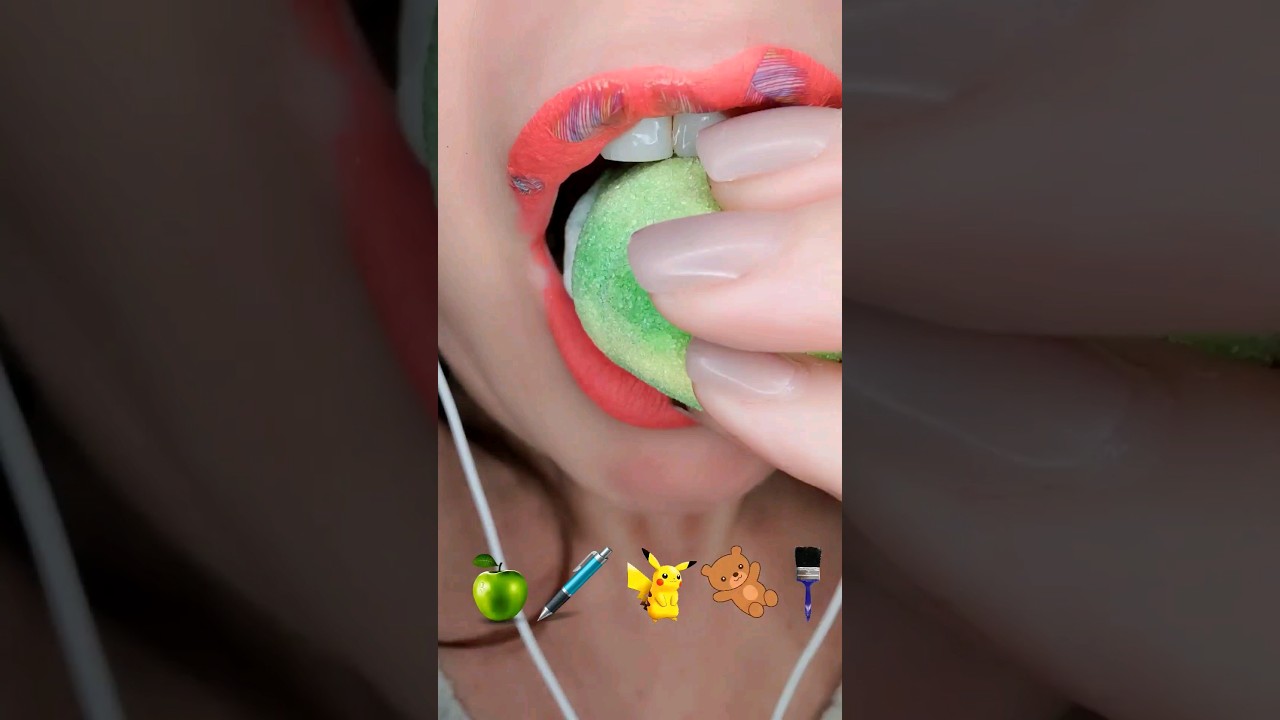 ASMR Satisfying Eating Mukbang Emoji Foods 🍏🧸🖌 #emojichallenge #asmr #satisfying