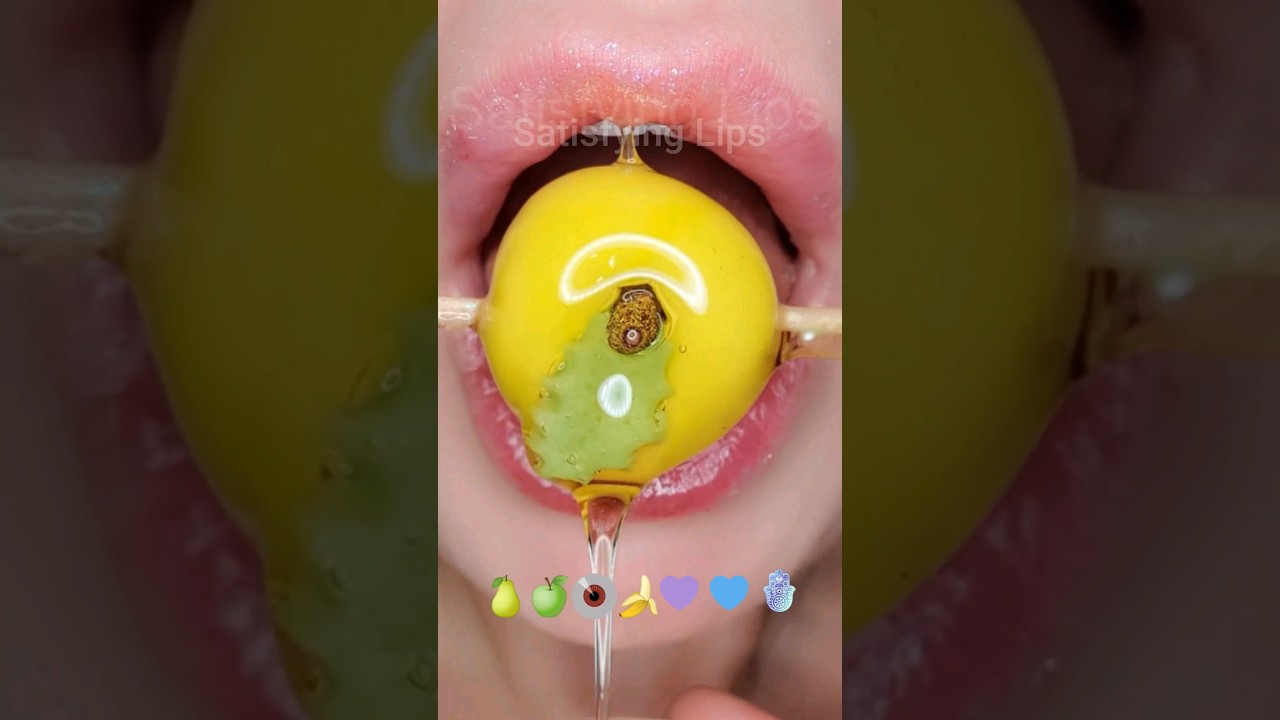 ASMR Satisfying Eating Tasty Emoji Foods 🍐👁💜 #asmr #emojichallenge #satisfying