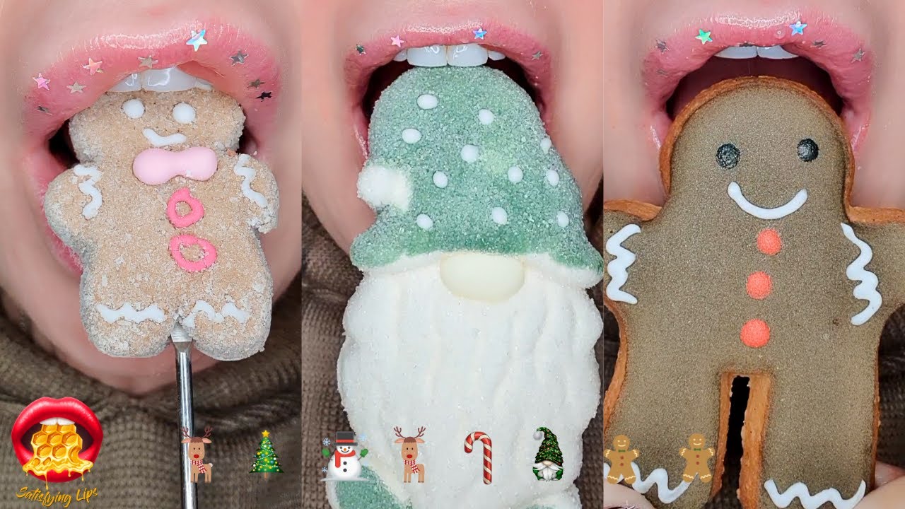Satisfying CHRISTMAS EMOJI FOOD CHALLENGE! ASMR Eating Cookies Toasted Marshmallows Mukbang 먹방