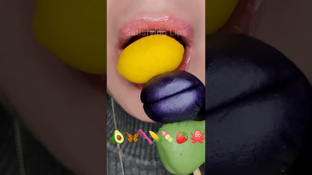 ASMR Satisfying Eating Emoji Foods 🥑🍓🐙 #asmr #emojichallenge #springonshorts