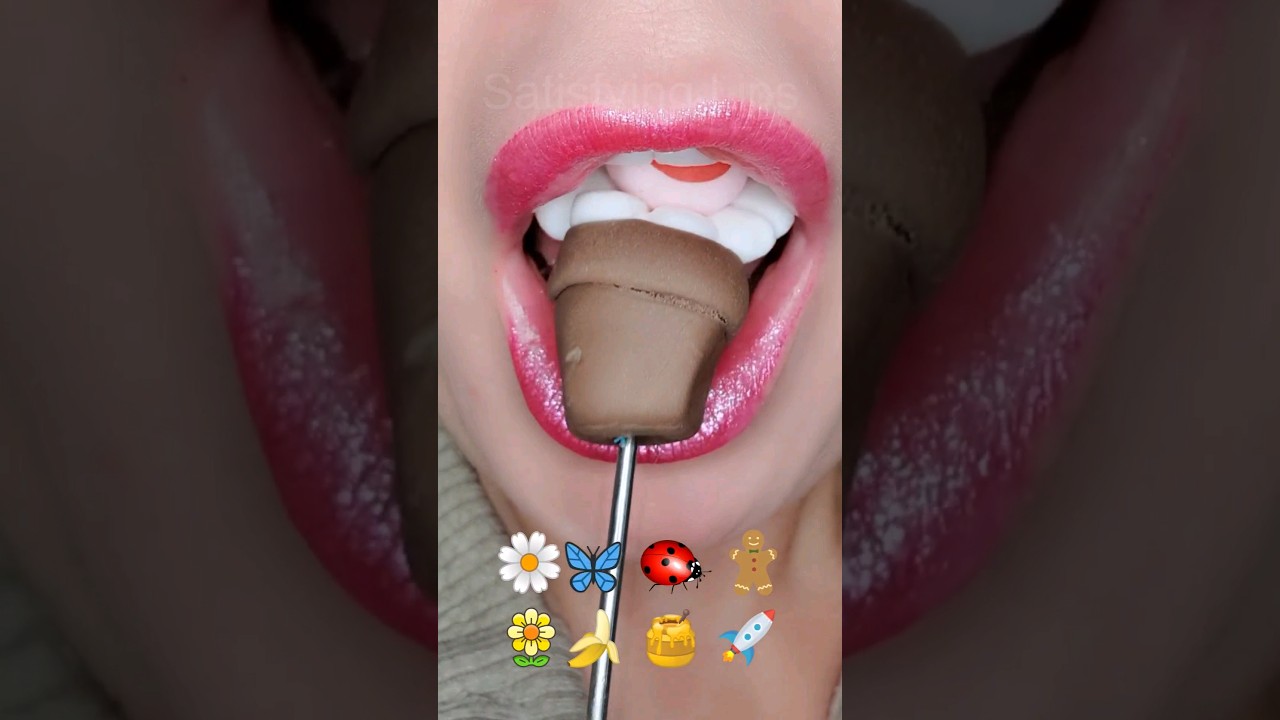 ASMR Satisfying Eating Fondant Emojis 🦋🐞🍯 #asmr #emojichallenge #satisfyingsounds