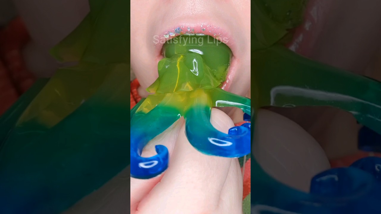 ASMR Satisfying Eating Rainbow Octopus Jelly 🐙 #asmr #asmrsounds #springonshorts