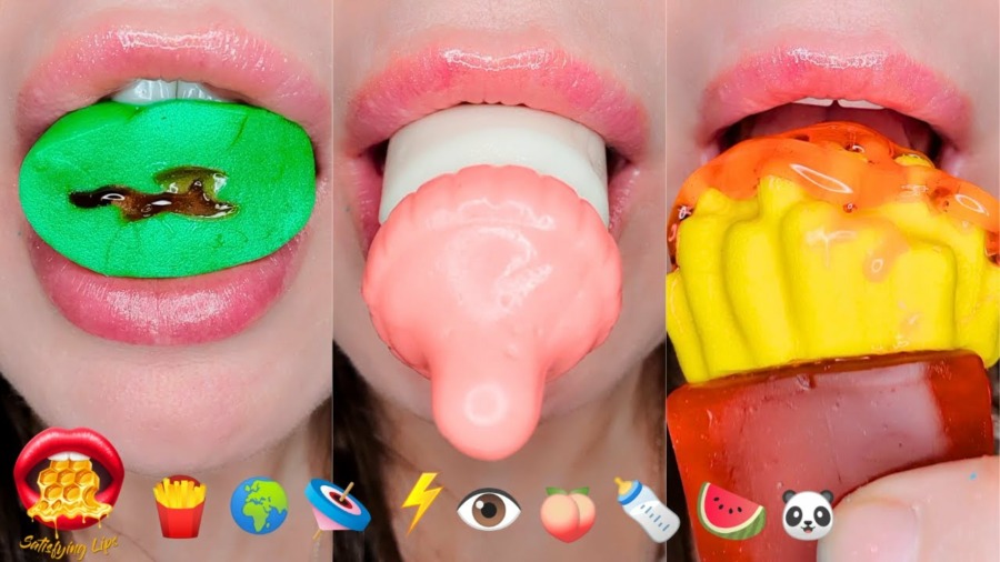 Satisfying ASMR Eating JELLY FILLED GUMMY Emoji Food Challenge 먹방