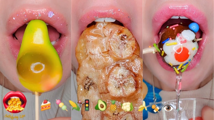 Satisfying ASMR Emoji Food Challenge LUK CHUP GRILLED BANANA HONEY TANGHULU 먹방
