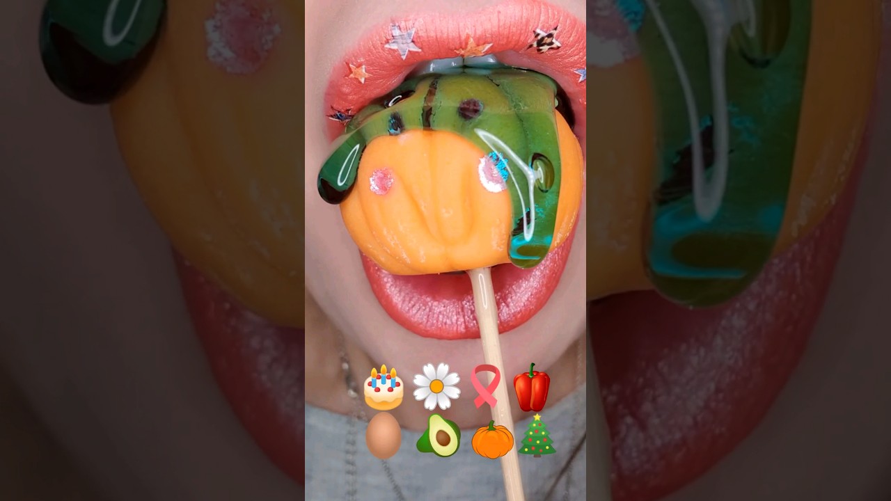 ASMR Satisfying Eating Fondant Emojis 🌼🥑🎄 #emojichallenge #asmr #satisfyingsounds