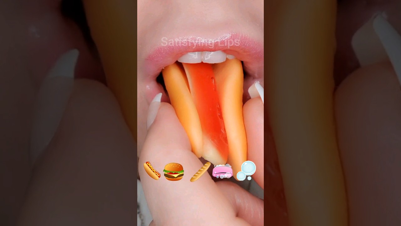 ASMR Satisfying Eating Tasty Emoji Foods 🌭🍔🫧 #asmr #emojichallange #oddlysatisfying