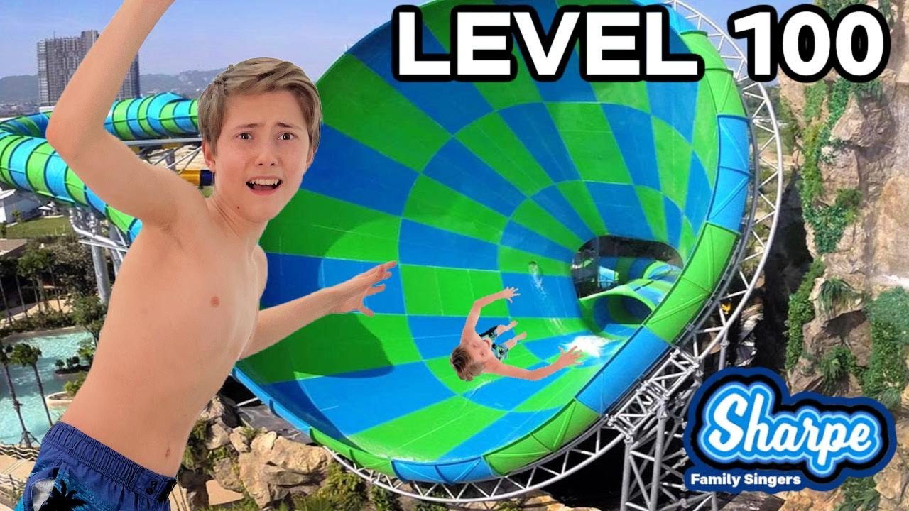 Riding Water Slides from Easy to Insane: Level 1-100 Challenge!